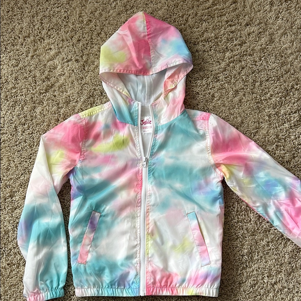New without tags Justice Pastel Tie-Dye Hooded Windbreaker size 8